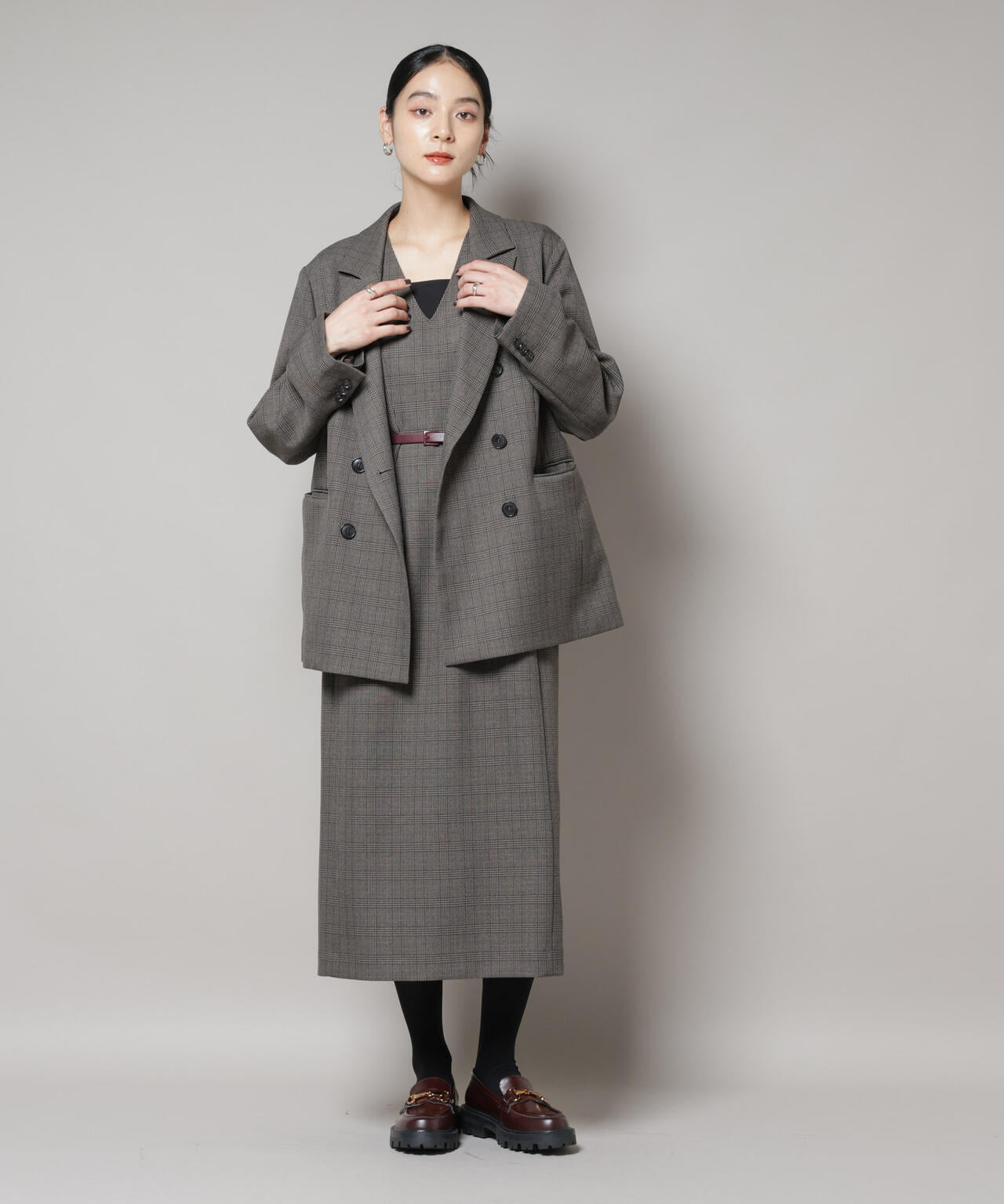 ストレッチ サージ チェック ダブル ジャケット ( セットアップ 可 )