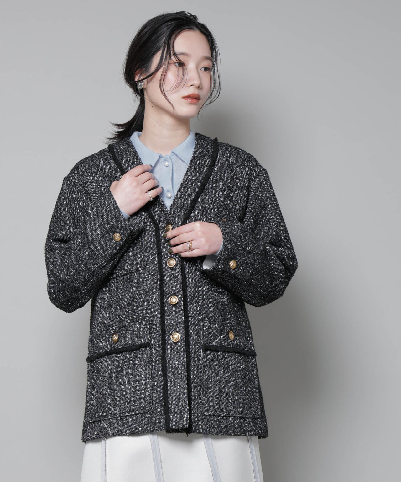 ネップツイード ノーカラージャケット