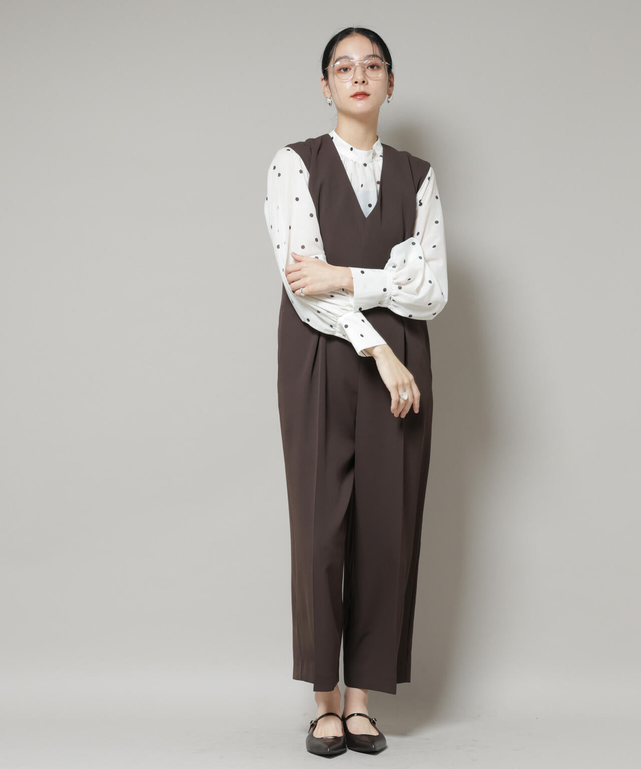 Vネック オールインワン