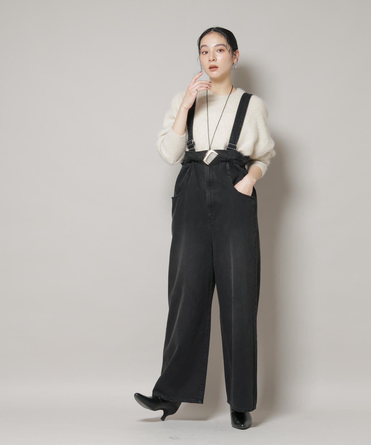 コットン ワイド サロペット