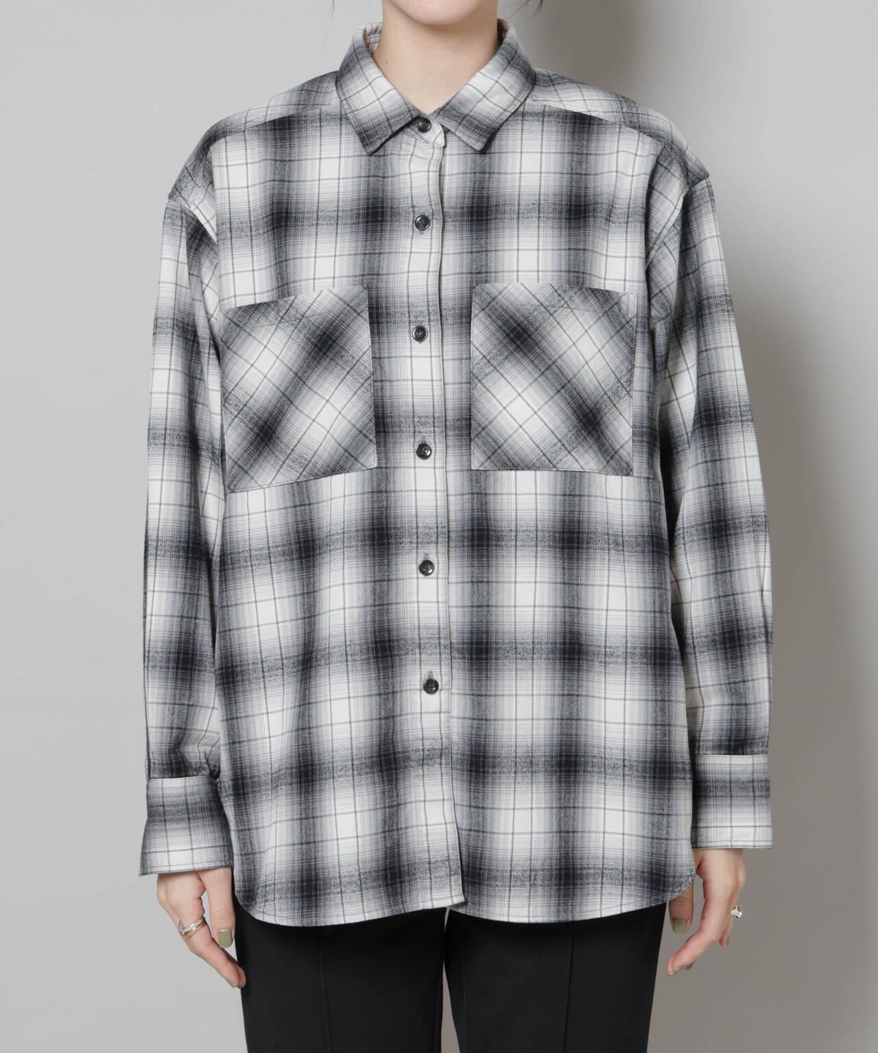 オンブレチェック オーバーネル シャツ