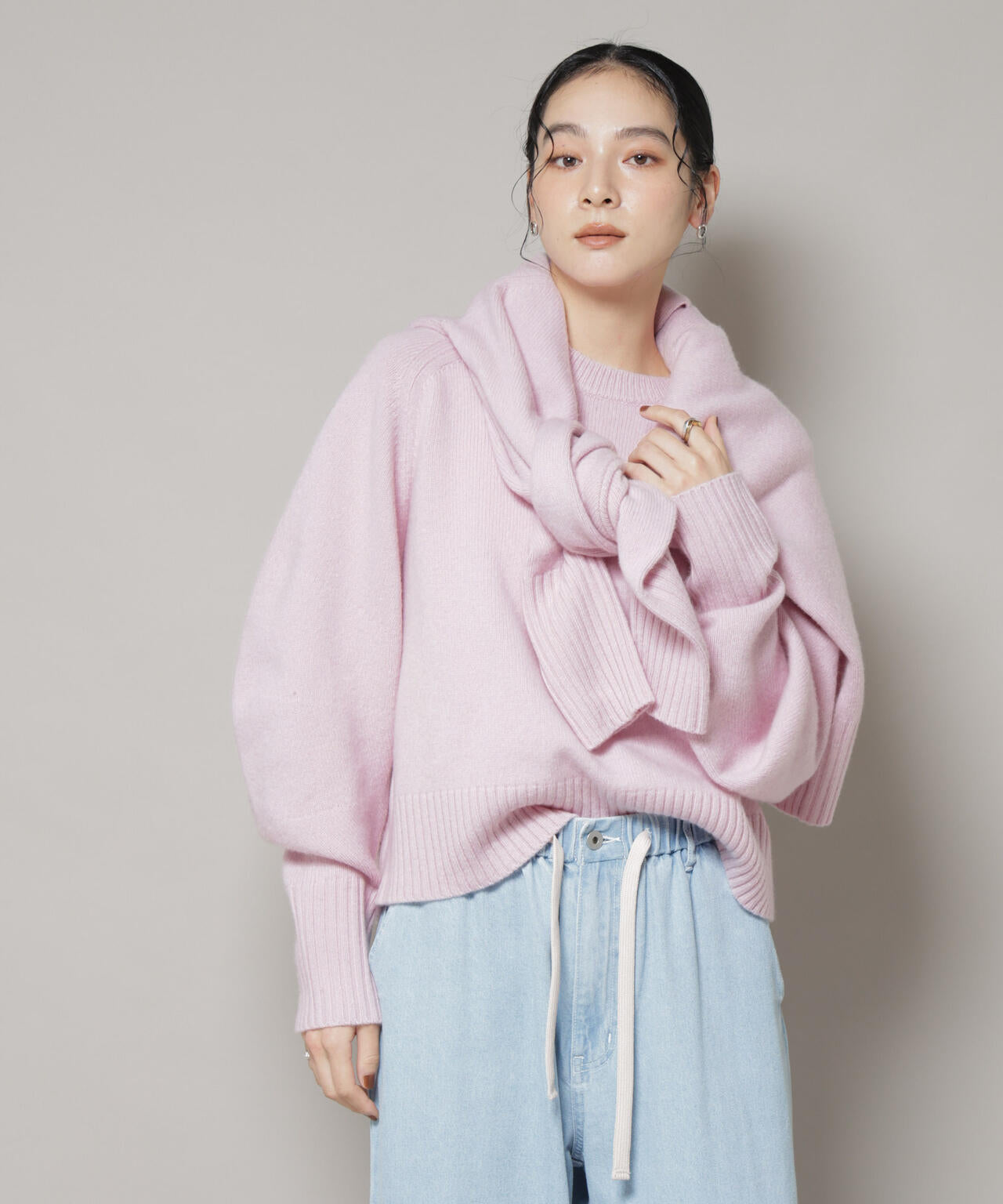 AQUA ウール カシミヤ クルーネック ニット プルオーバー