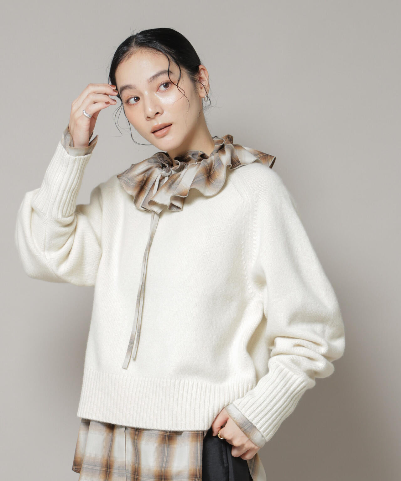 AQUA ウール カシミヤ クルーネック ニット プルオーバー