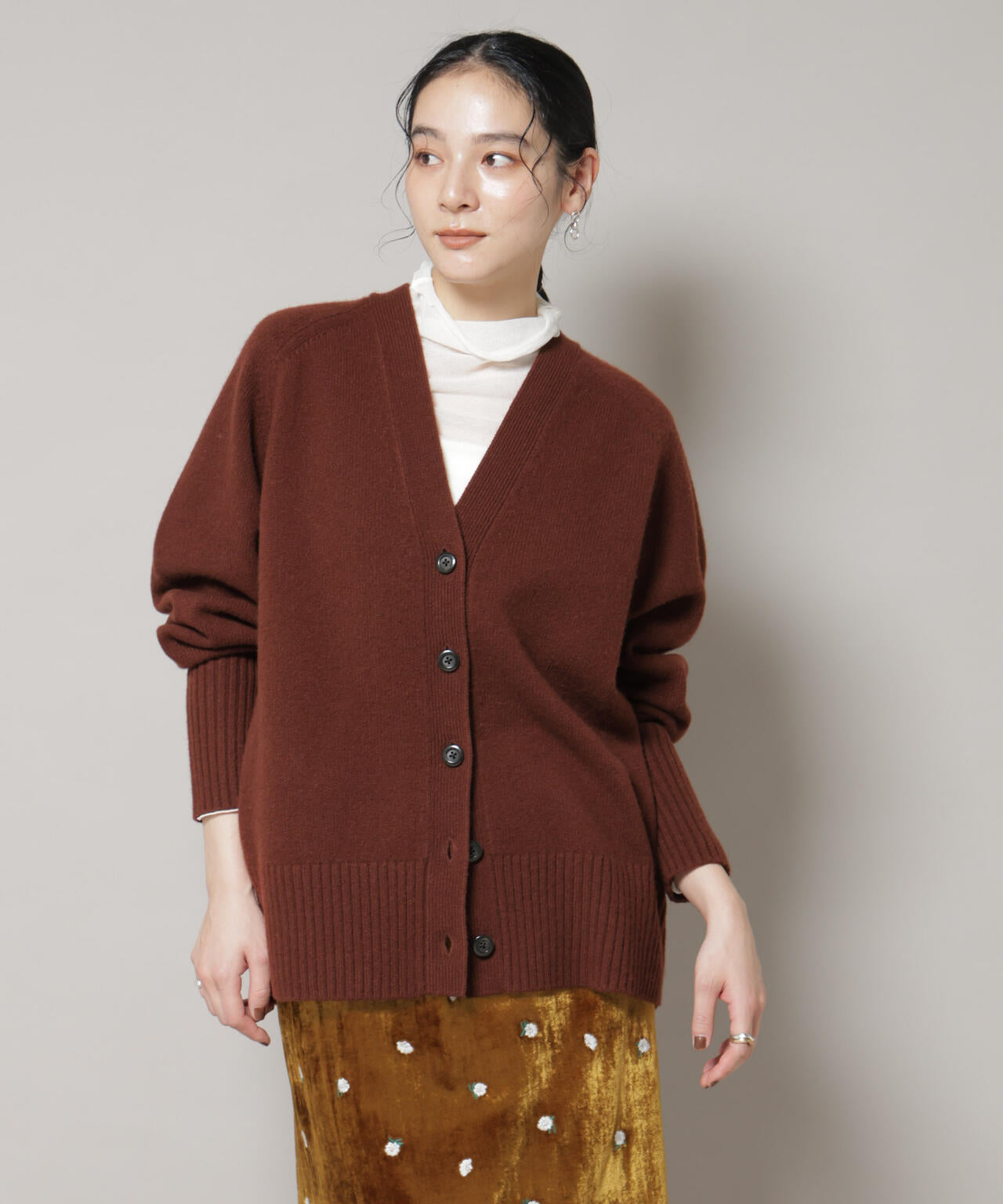 AQUA ウール カシミヤ Vネック カーディガン