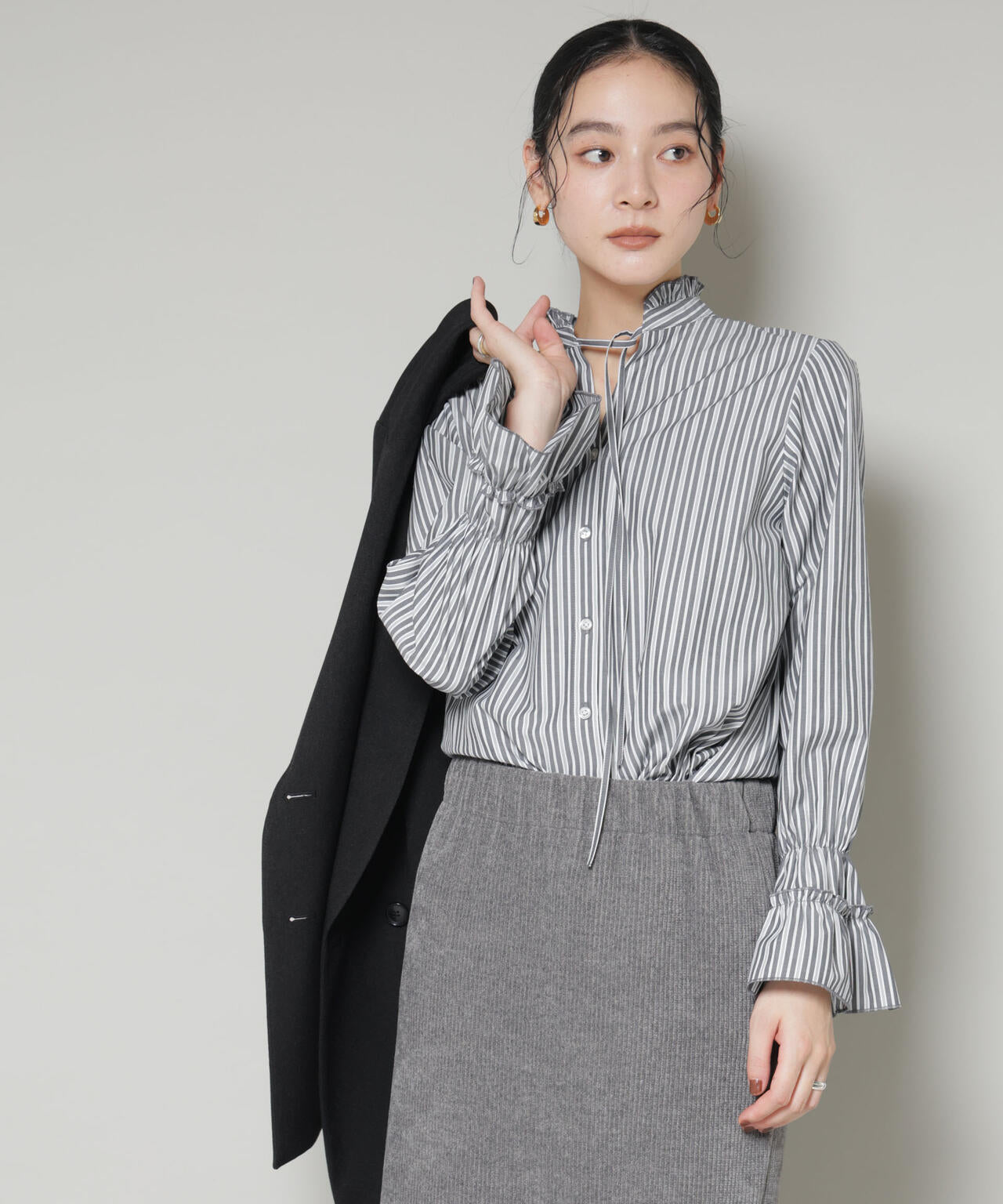 ストライプ フリル シャツ