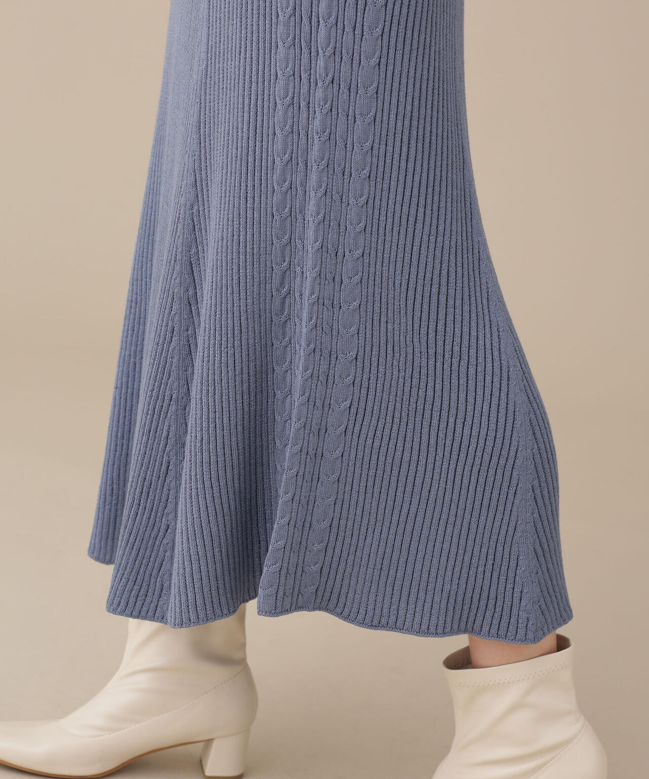 毛玉レスニット リブケーブルフレアスカート