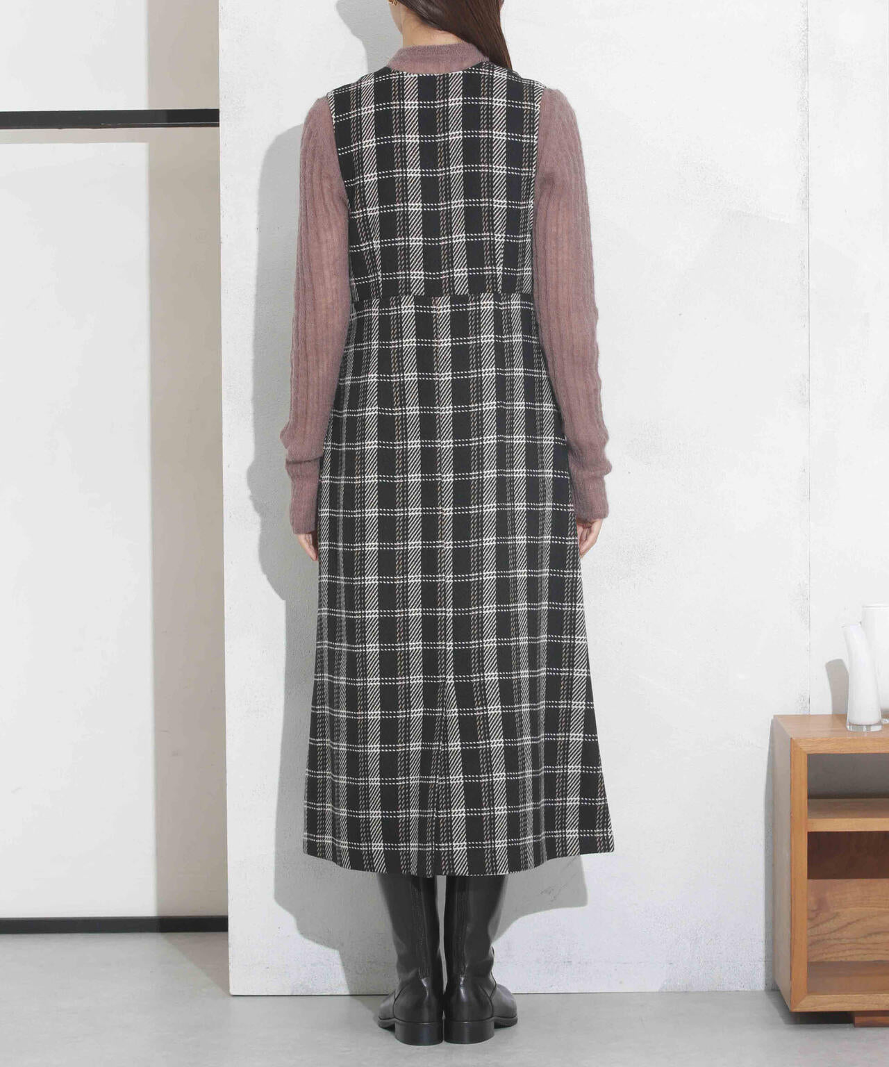 ビッグチェックVネックワンピース