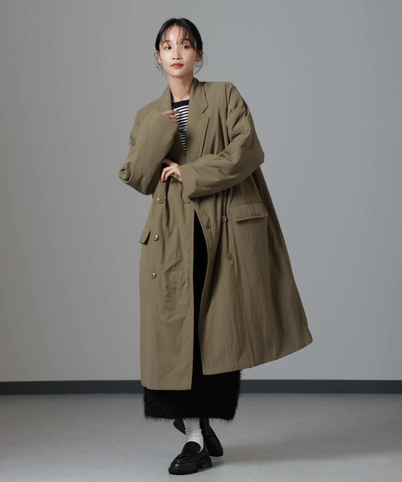 撥水加工・機能中綿 Wボタン ラグラン ロングコート