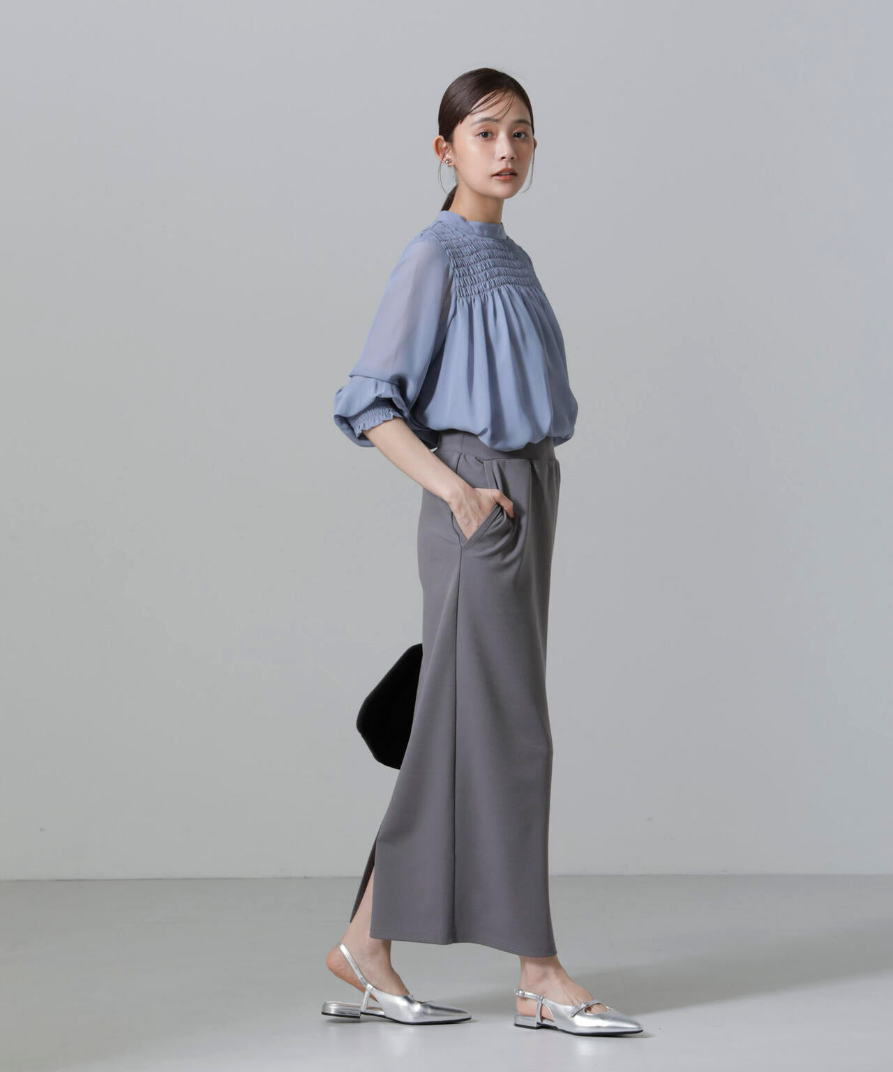 フロント シャーリング ブラウス