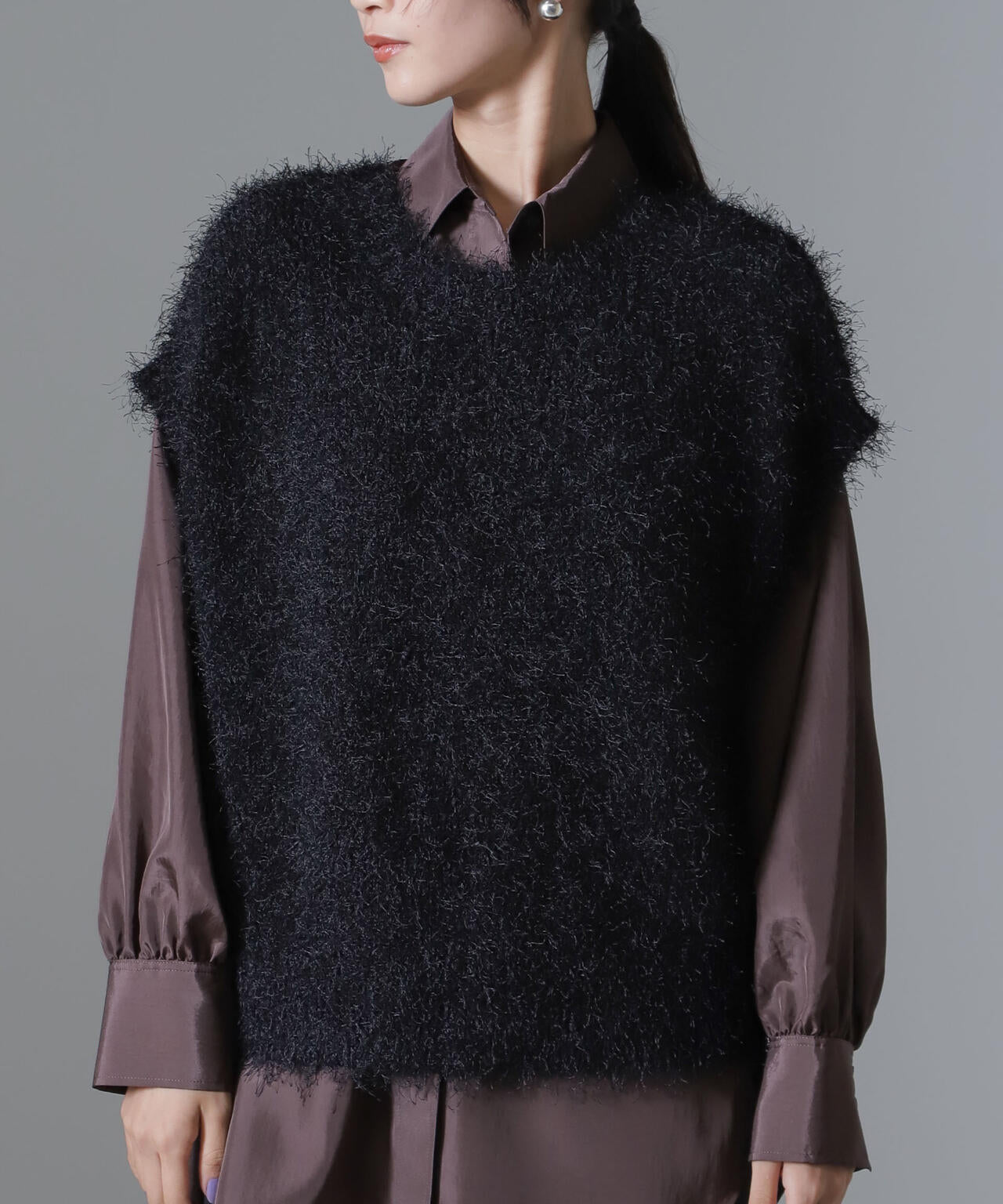 フェザー ヤーン クロップド丈 前後 2way ニット ベスト