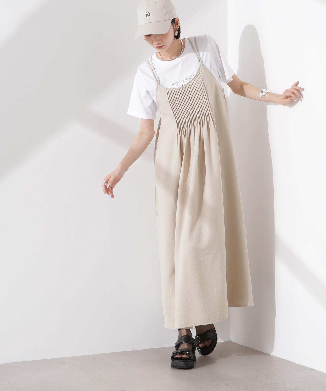 フロント ピンタック キャミソール ワンピース