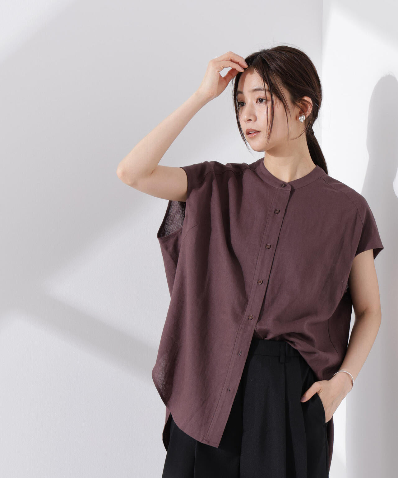 Anti Smell Linen フレンチスリーブ シャツ