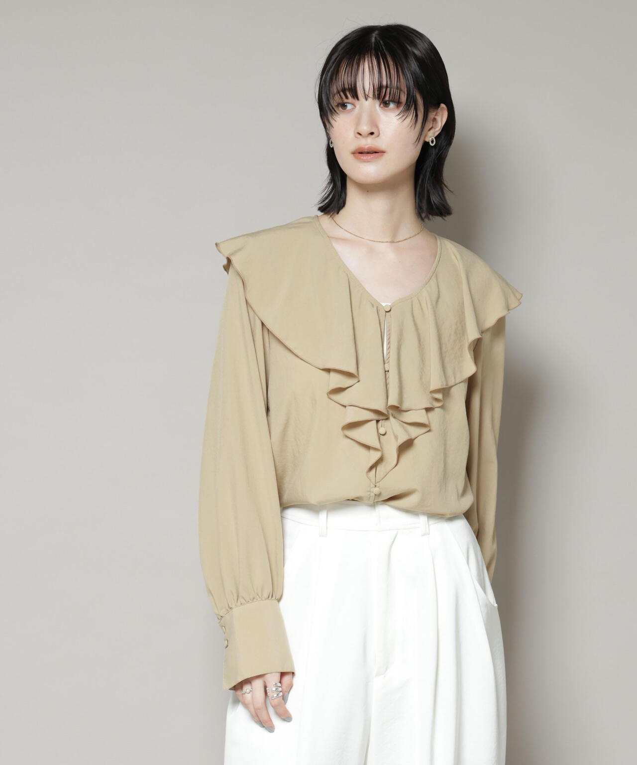 ビンテージ ポプリン ラッフルカラー ブラウス
