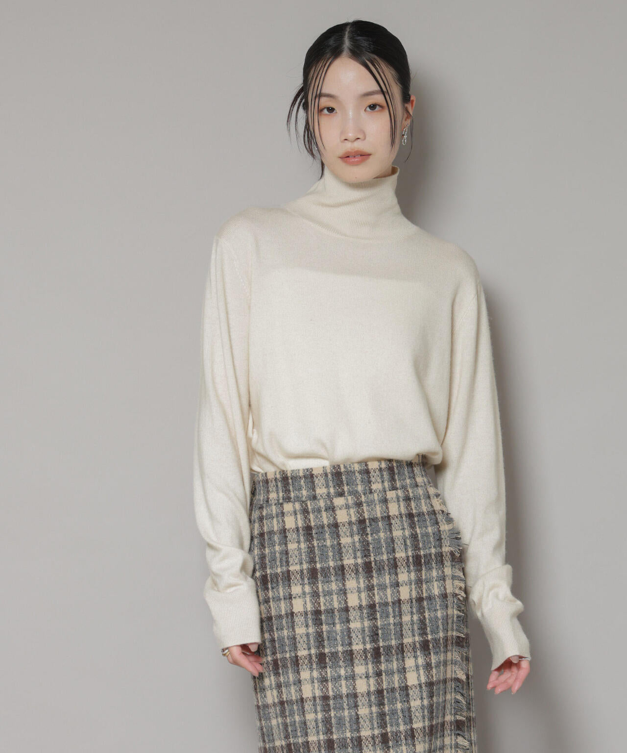タートルネック カシミヤ混 ニット プルオーバー