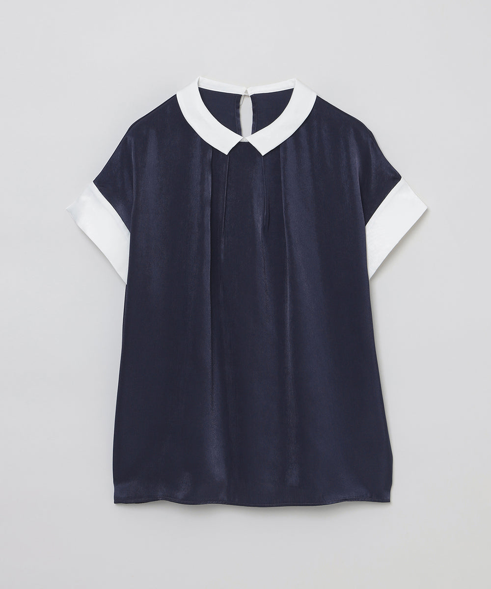 ♡Adonisis フロッキーサテン ブラウス♡ バイカラーサテンブラウス