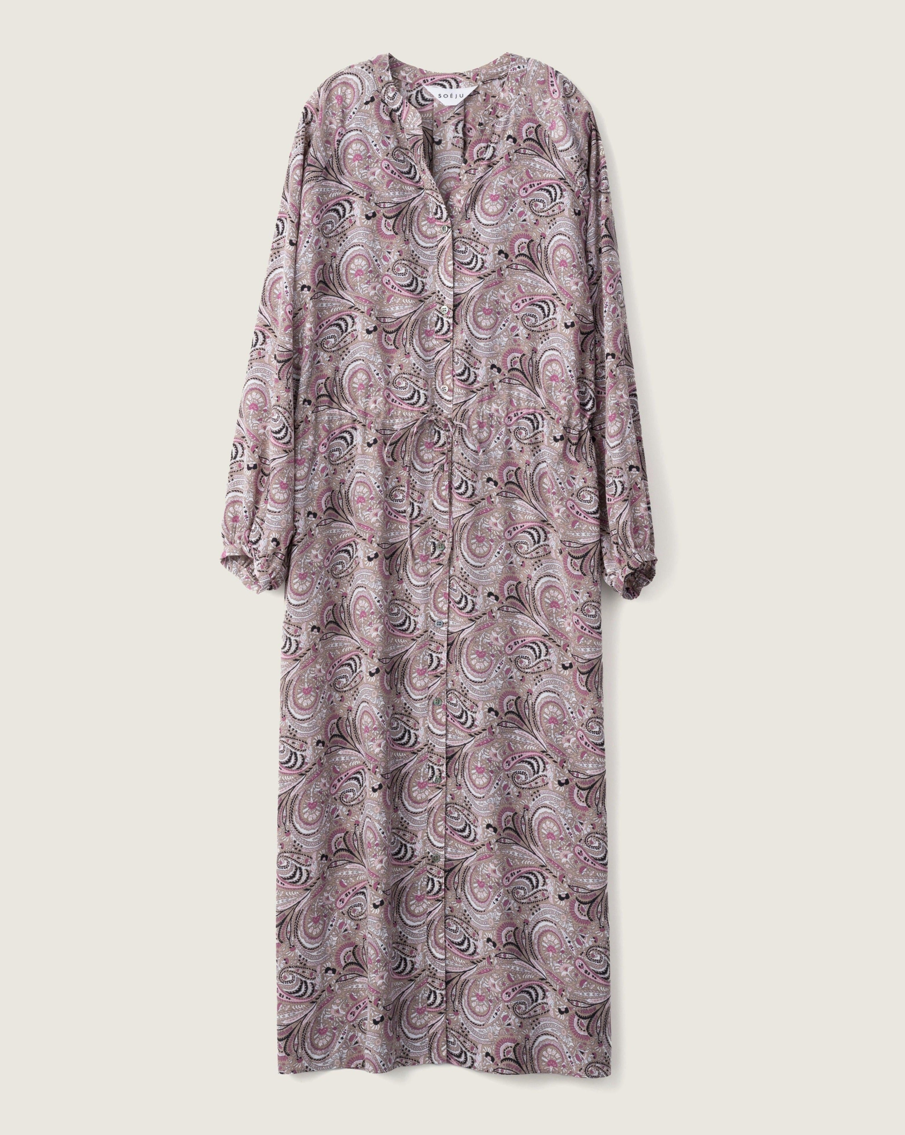 SOEJU ペイズリー柄ワンピースF 長袖 ロング ピンク 美品 日本製 soeju