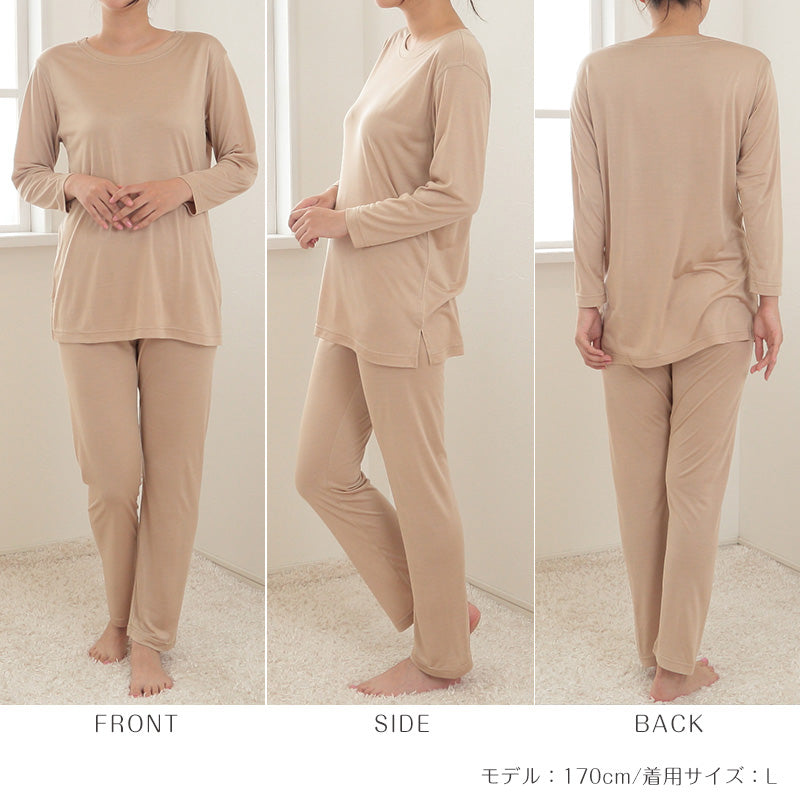 シルク100% パジャマ レディース 長袖 ニット M L LL シルク シルク