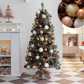 150cm] クリスマスツリー チョコレート柄オーナメントセット LEDライト