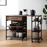 キッチン収納(ブラウン/ハニー+ブラック)キャスター付きで異素材MIX