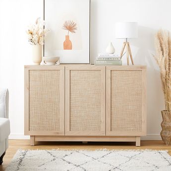 キャビネット サイドボード 収納 棚 リビング 麻調 ナチュラル [幅120