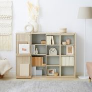 本棚(幅120.5cm) スライド可動棚のオープンラック ブックシェルフ 木目