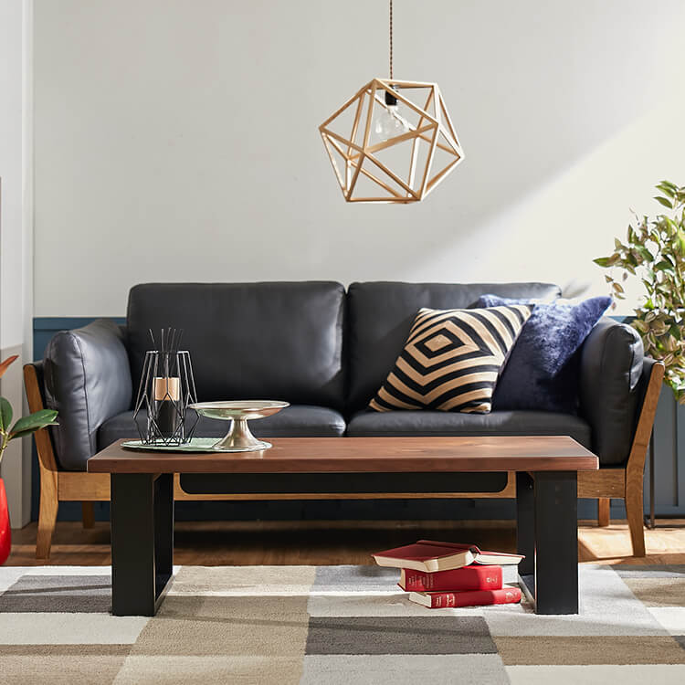 ローテーブル(ウォルナット/オーク)アジャスター付きの木製テーブル