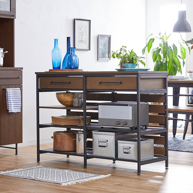 キッチンカウンター(ハニー+ブラック/ブラウン)レンジ台・キッチン収納