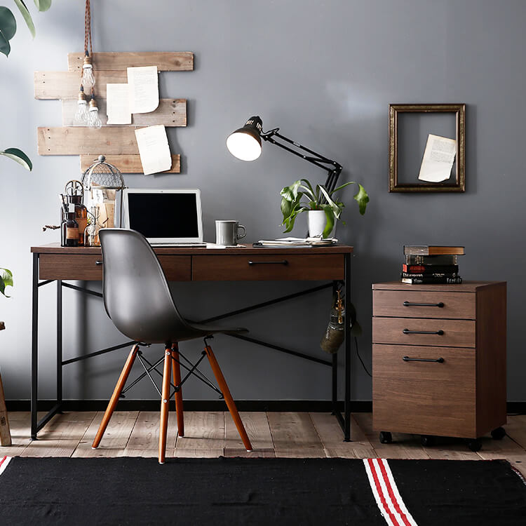 木製パソコンデスク2点セット(ナチュラル/ウォルナット)収納たっぷりの