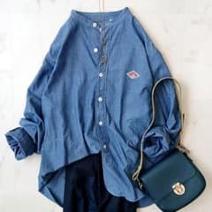 美品 ダントン 日本製 バンドカラー デニムシャツ シャンブレー 40