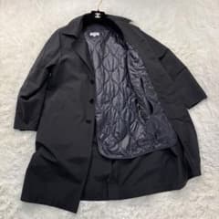 美品 HYKE ステンカラーロングコート 中綿ダウンライナー付脱着可 黒