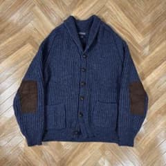 usa製ランズエンド ショールカラー ウール肉厚カーディガン エルボー
