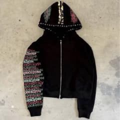 Opiumスタイル ヒョウ柄切り替え プリント×スタッズ ジップアップ