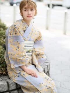 値下げ】utatane浴衣セット グレーに咲きこぼれるミモザ 福本莉子さん