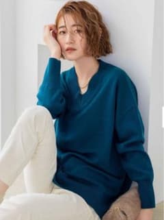 2-3回着 23区 Vネック チュニックニット ブルーグリーン 32 - メルカリ