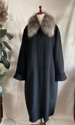 マリナリナルディ/イタリア製ファー付きバージンウールカシミヤロング