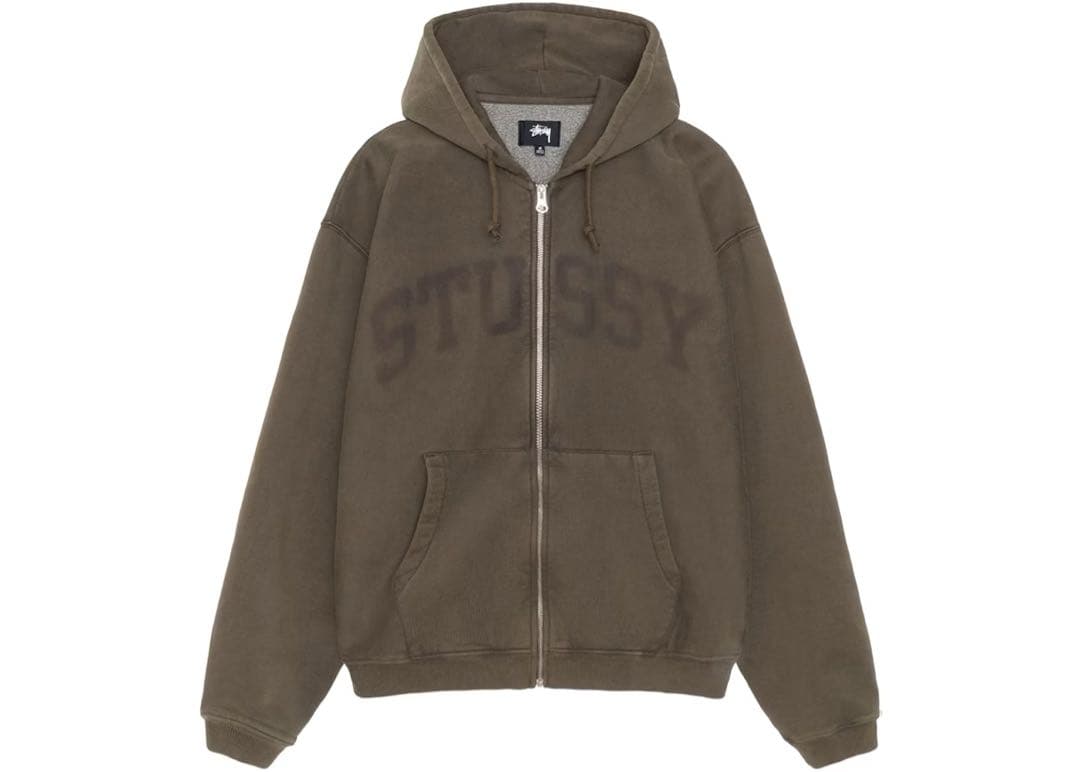 STUSSY オリーブ ジップアップパーカー ファッション メンズ トップス