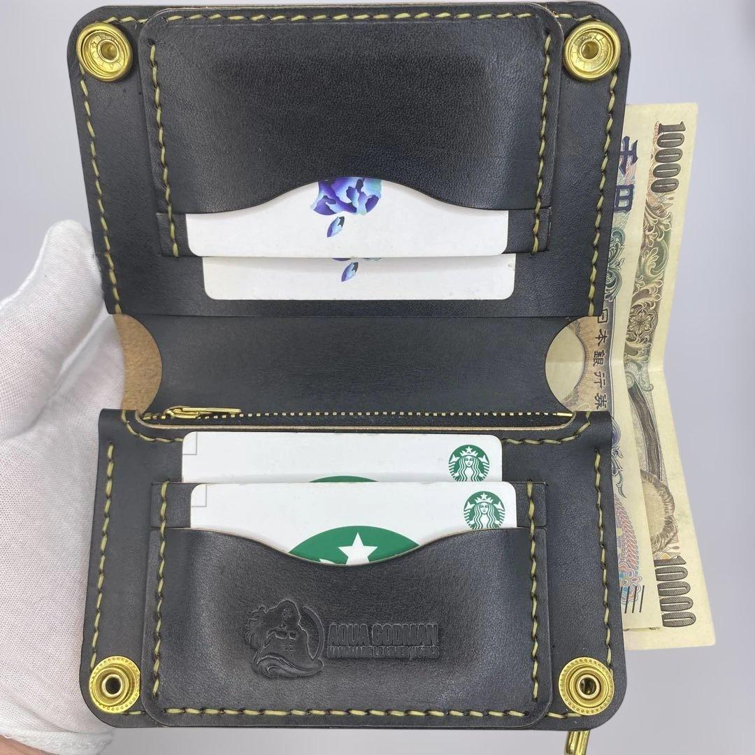 お札折らずに収納できる無骨な手染めミドルトラッカーウォレット BTW01 無骨 艶 マチ お札折らずに収納できる手染めミドルトラッカー