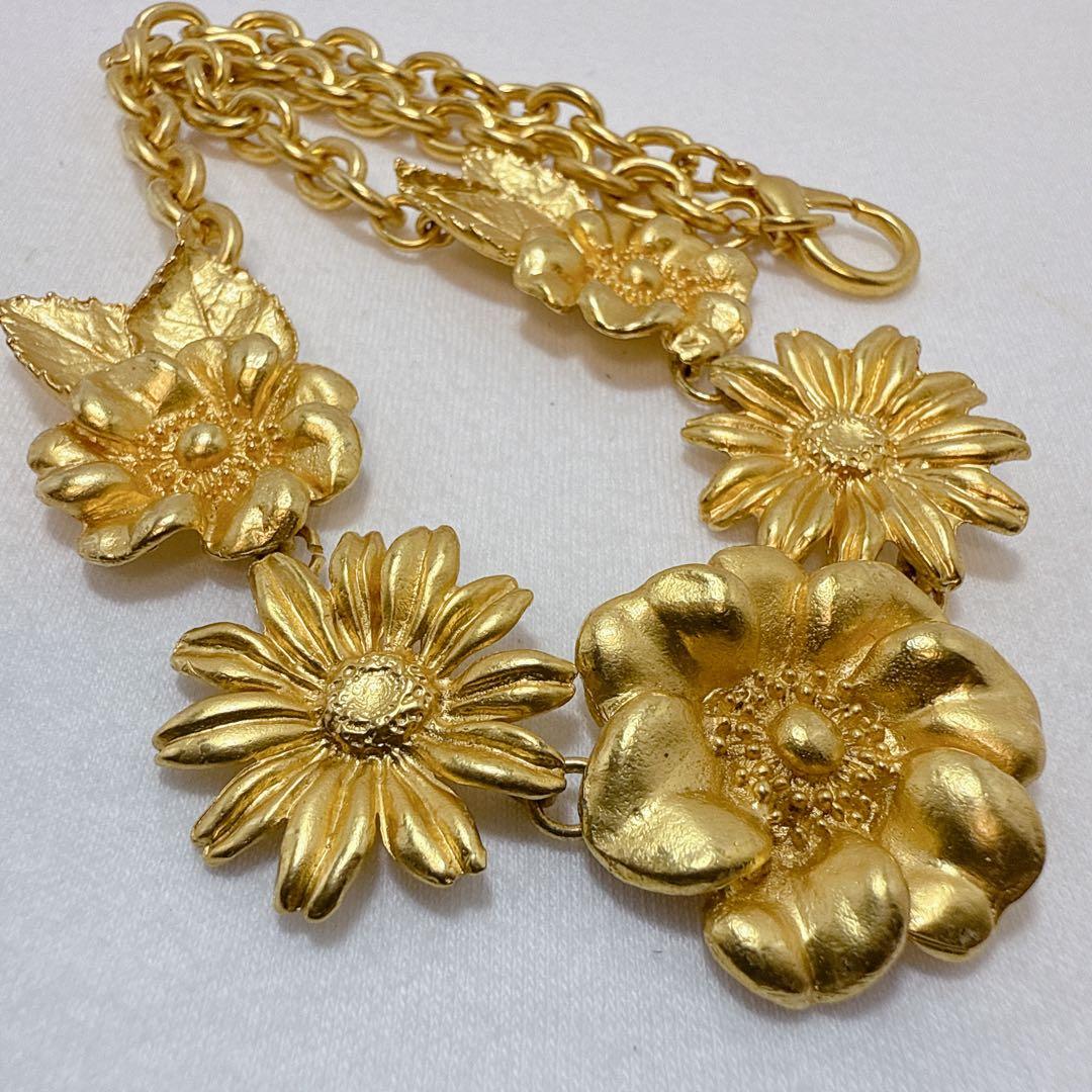 KENZO ケンゾー ゴールドカラー フラワー ネックレス フランス 80s KENZO ケンゾー ネックレス お花 ゴールド 大ぶり