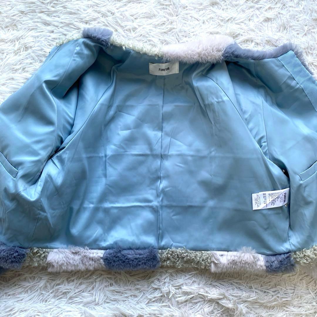 FUR FUR エコファー ミックスブルゾン ファーコート ジャケット ブルー