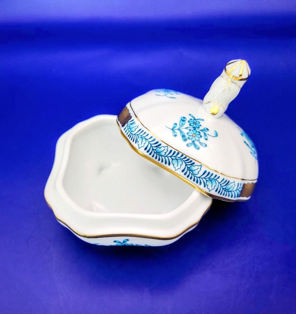 ヘレンド【未使用箱入】ボンボニエール小物入《インドの華ターコイズ》〘マンダリン〙