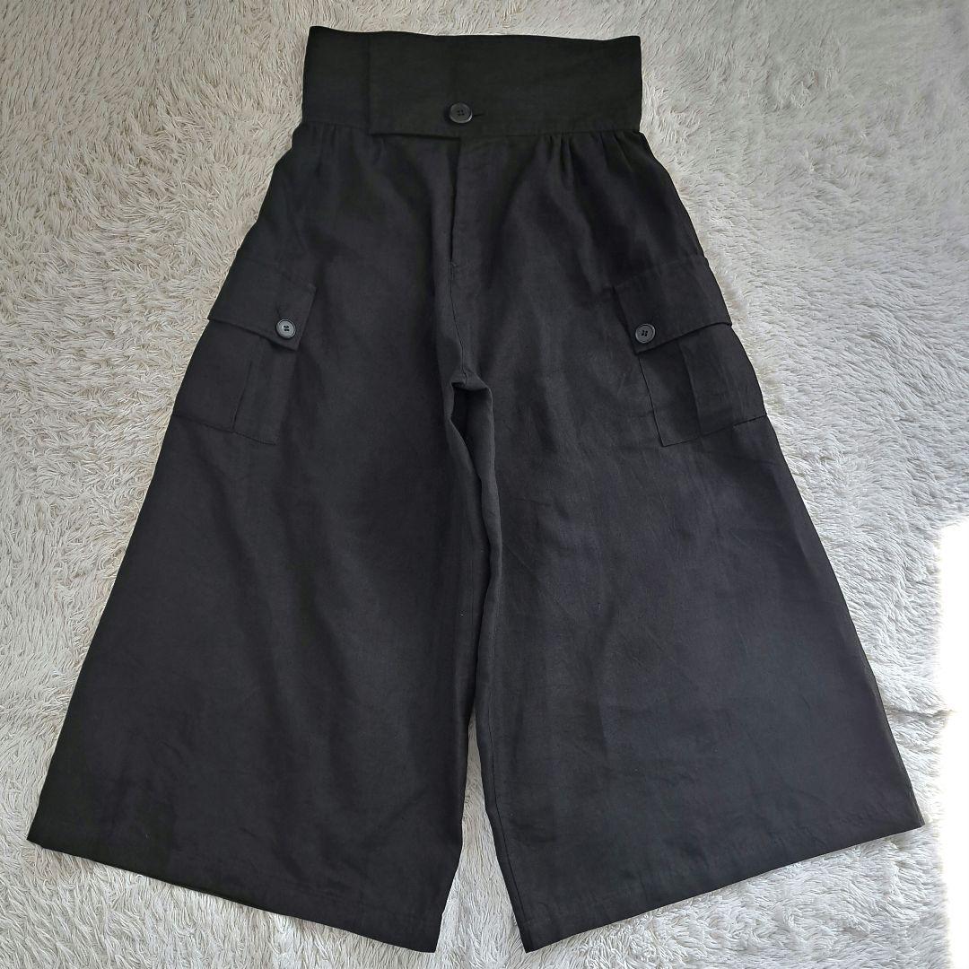 Y's リネン ガウチョ ワイド パンツ 黒 日本製