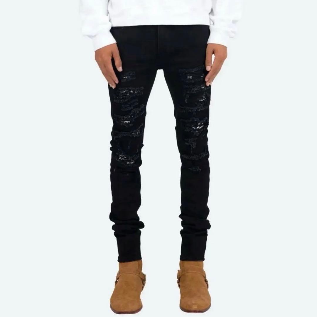 【極美品】mnmlミニマル　ダメージ加工スキニーデニムジーンズ　バンダナ　w30 極美品】mnmlミニマル ダメージ加工スキニーデニムジーンズ バンダナ