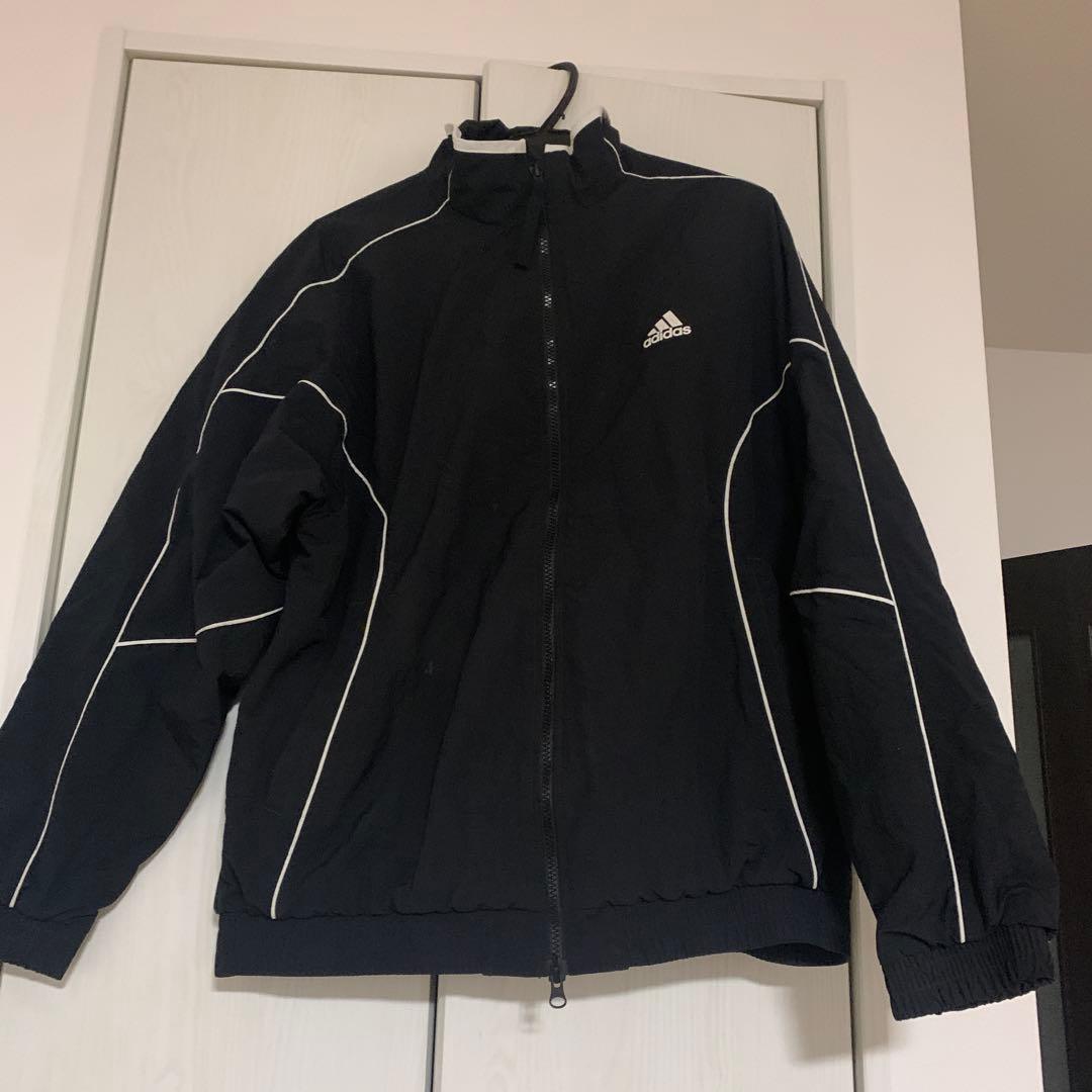 adidas ブラック ナイロンジャケット - メルカリ