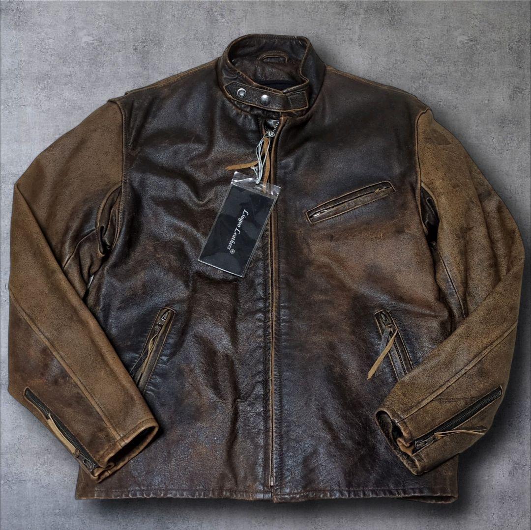 リューグーレザー ホースハイド シングルレザーライダース ライナー脱着可✨L Liugoo Leathers 本革 立襟シングルライダースジャケット メンズ