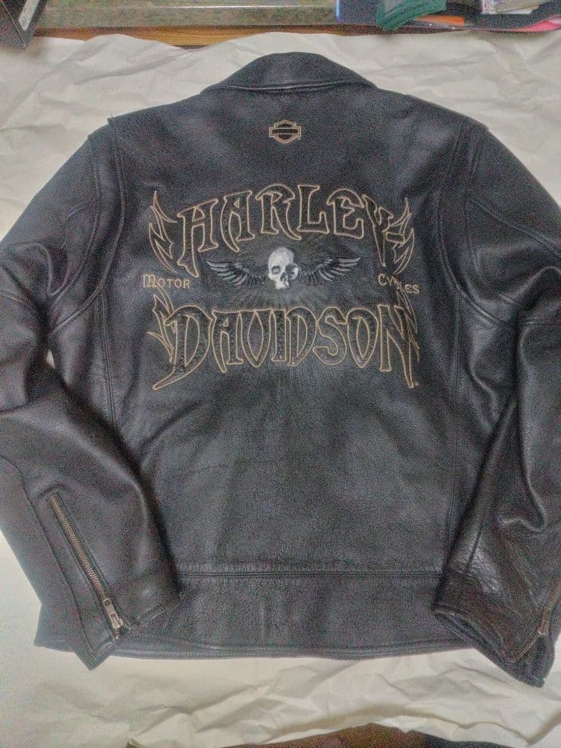 定価11.8万円 ハーレーダビッドソン スカルウィング刺繍 ダブルライダース HARLEY-DAVIDSON (ハーレーダビッドソン) 90s エンボス イーグルロゴ