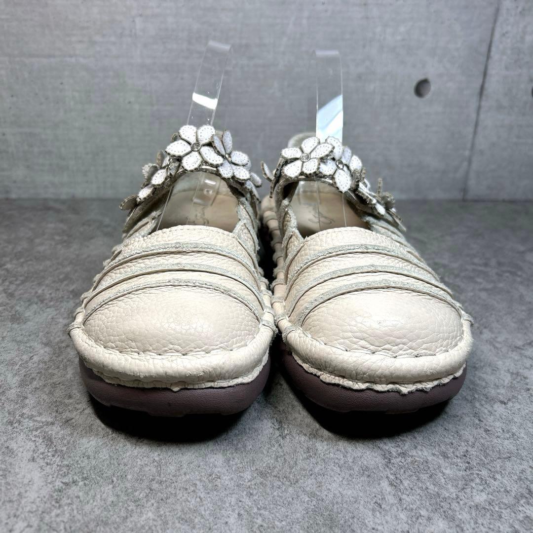 極美品【エスタシオン】お花 レザーメリージェーン/厚底/フラワー