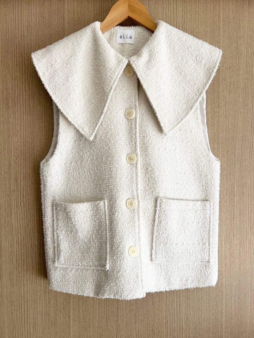 eLLa 白ツイード 襟付きベスト - メルカリ