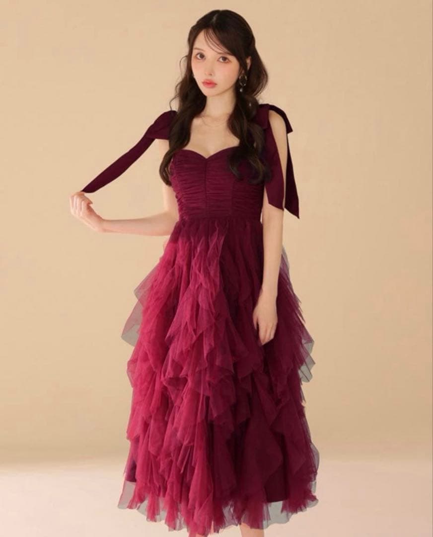 ROBEdeFLEURSローブドフルール ボリュームチュール ショルダーリボン