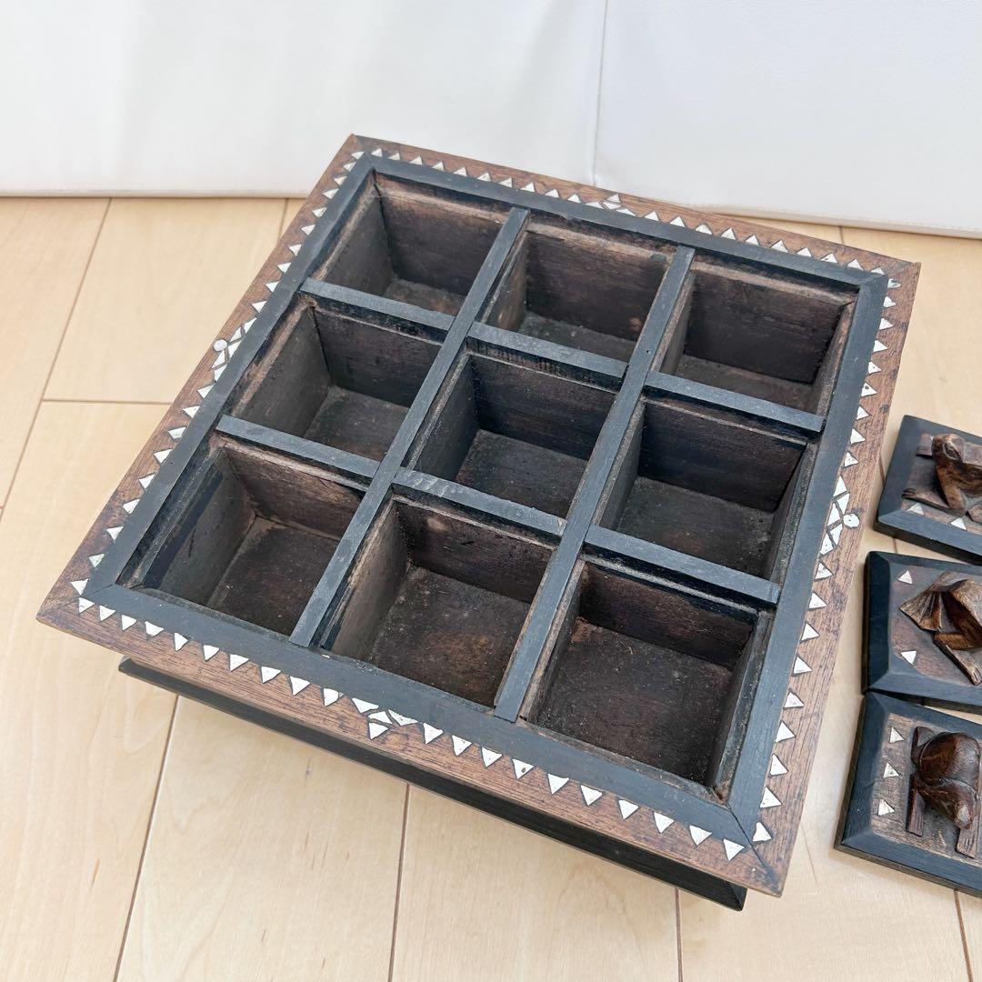 ヴィンテージ 螺鈿細工 象嵌 カエル彫刻 薬箱 小物入れ 収納 アジアン