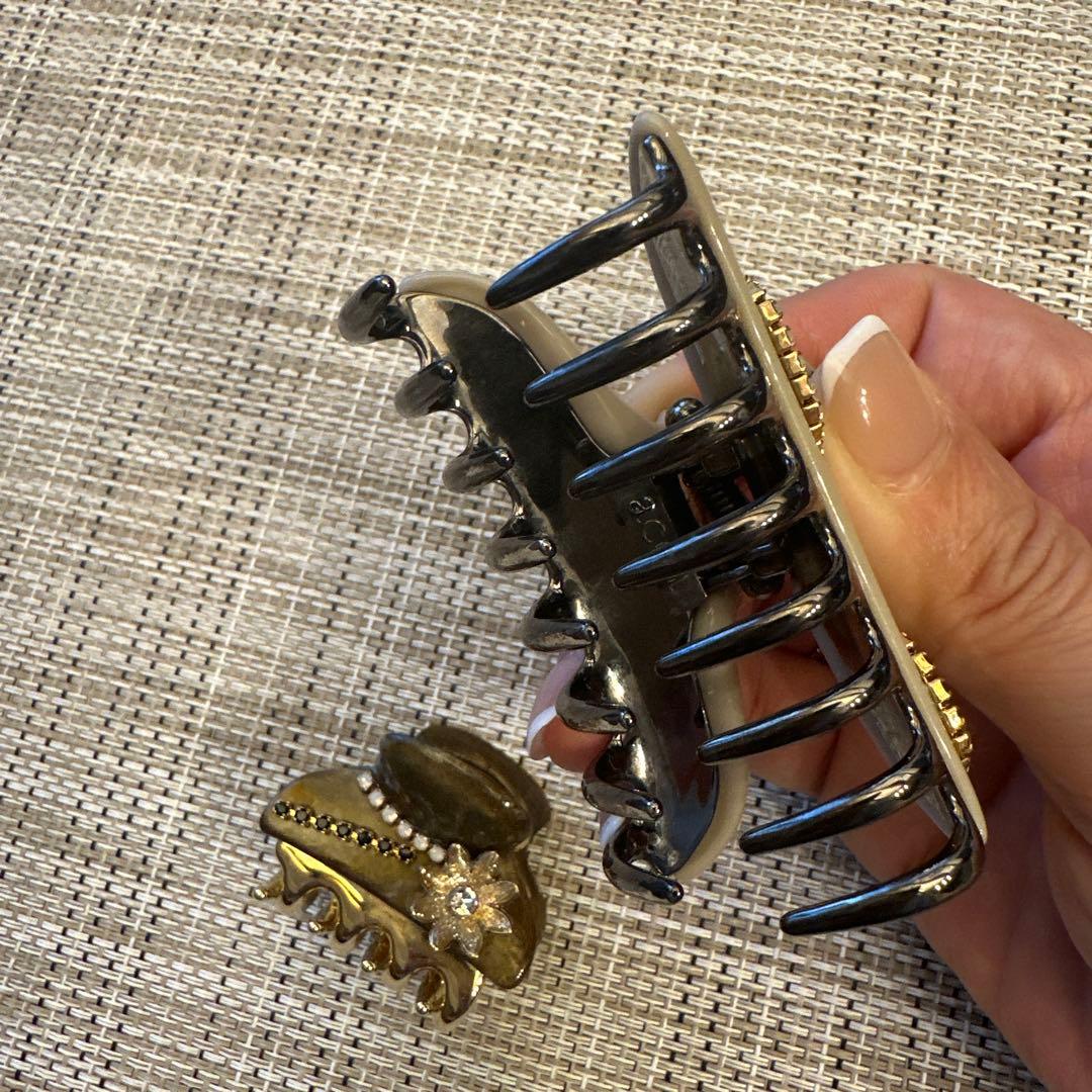 acca アッカ クリップ 大小 2個セット 花柄 ゴージャスストーン 美品